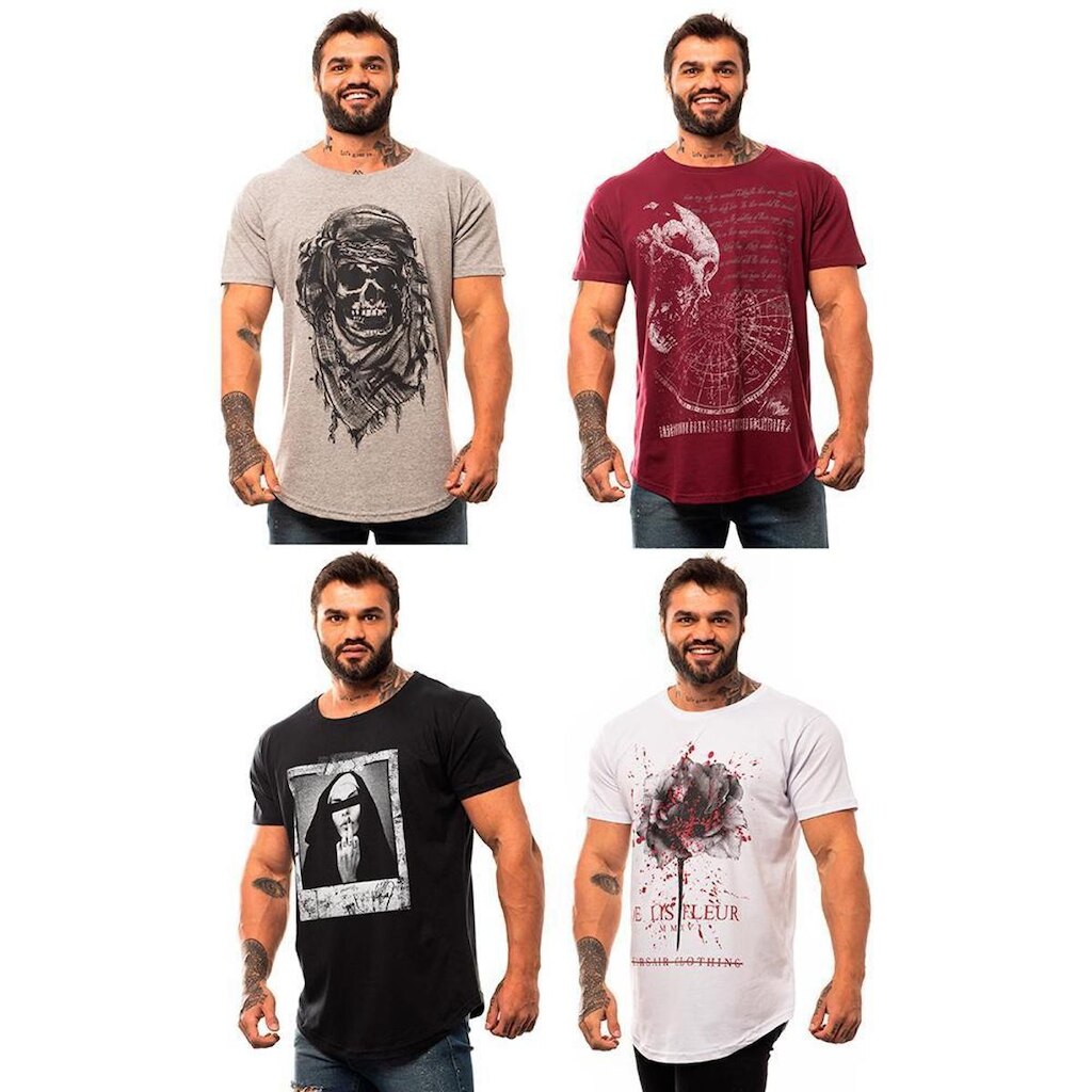Kit 4 Camiseta Longline MXD Conceito Estampada Premium
