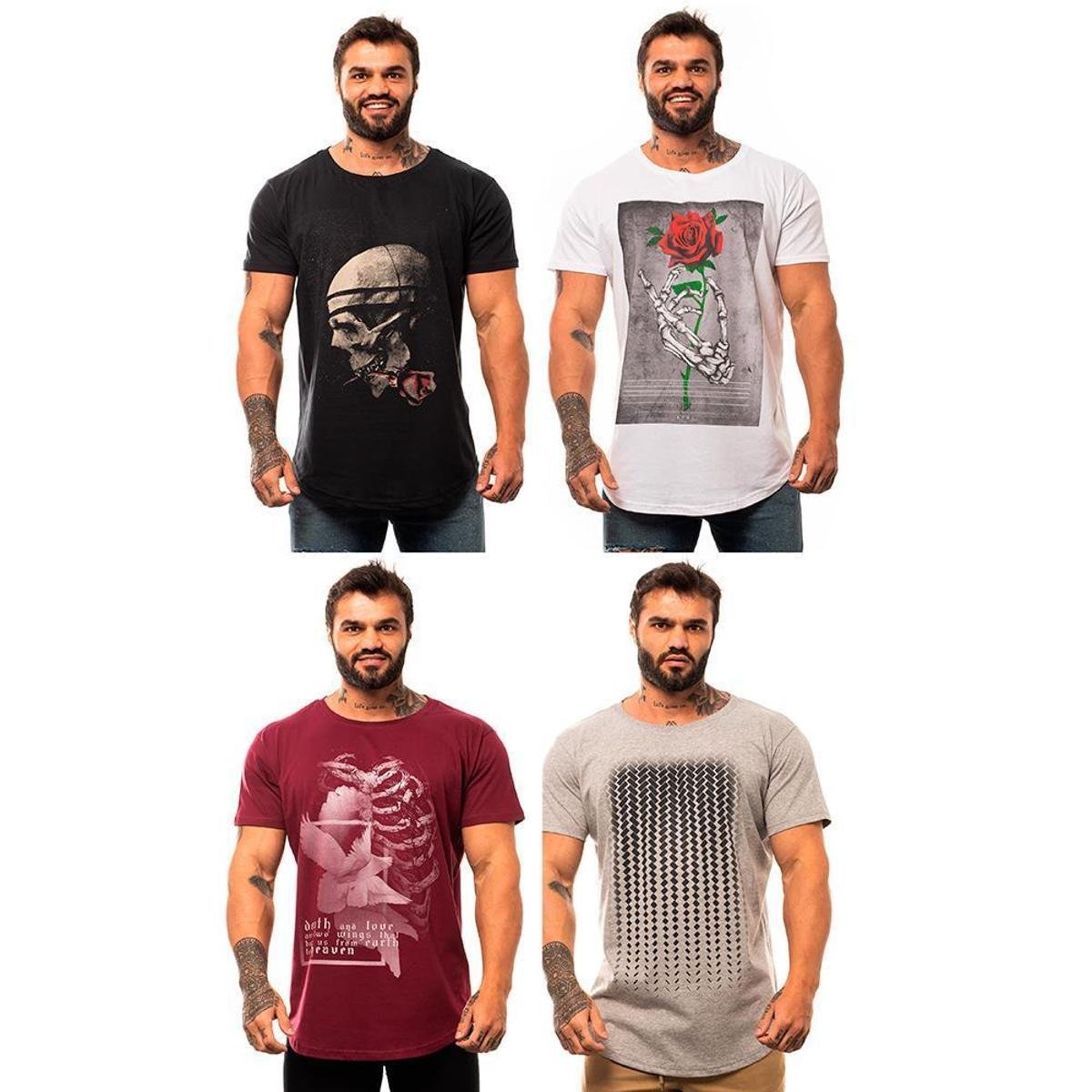 Kit 4 Camiseta Longline MXD Conceito Estampada Premium Menor preço em Kit 4 Camiseta Longline MXD Conceito Estampada Premium