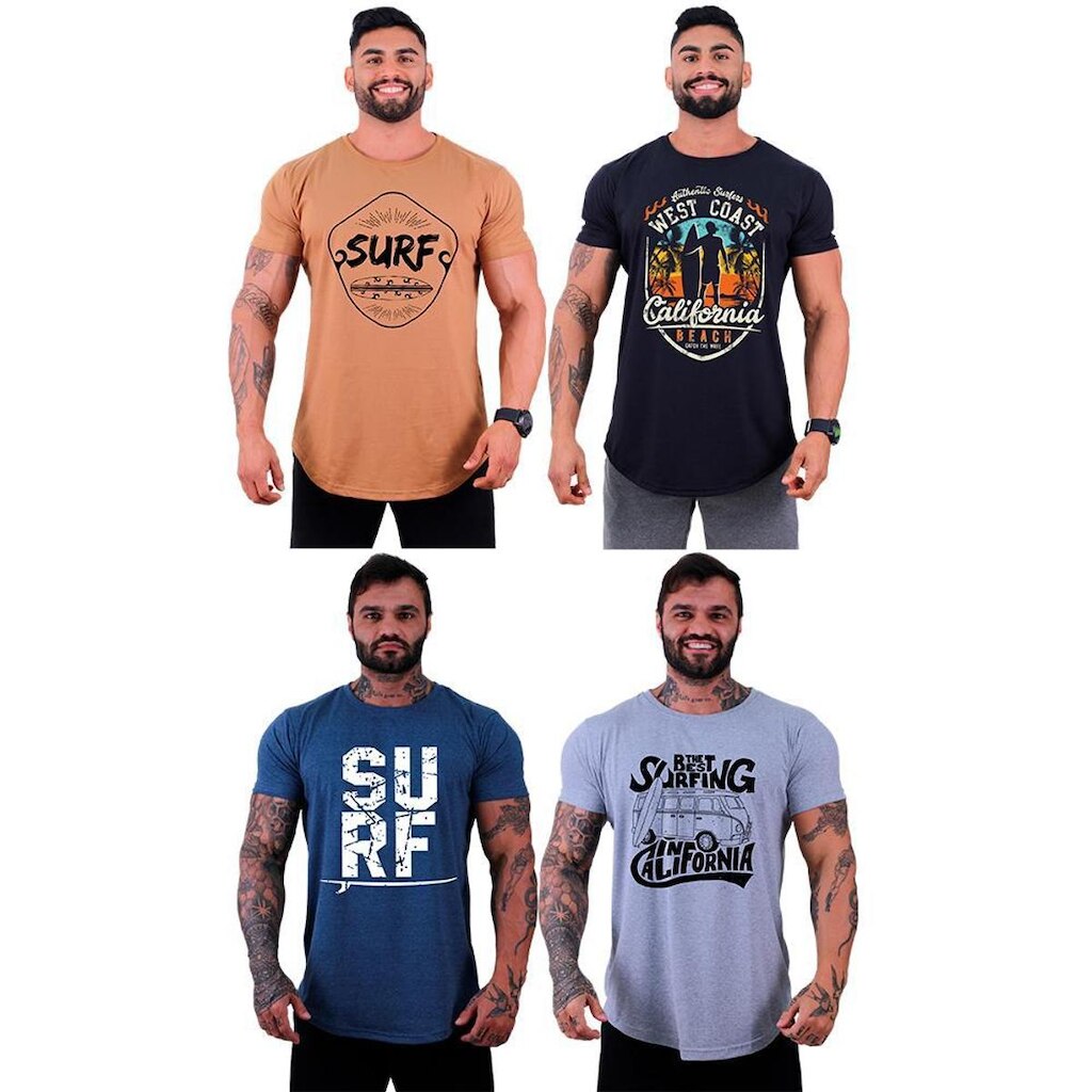 Kit 4 Camiseta Longline MXD Conceito Estampada Surf Praia Malibu Prancha California Verão