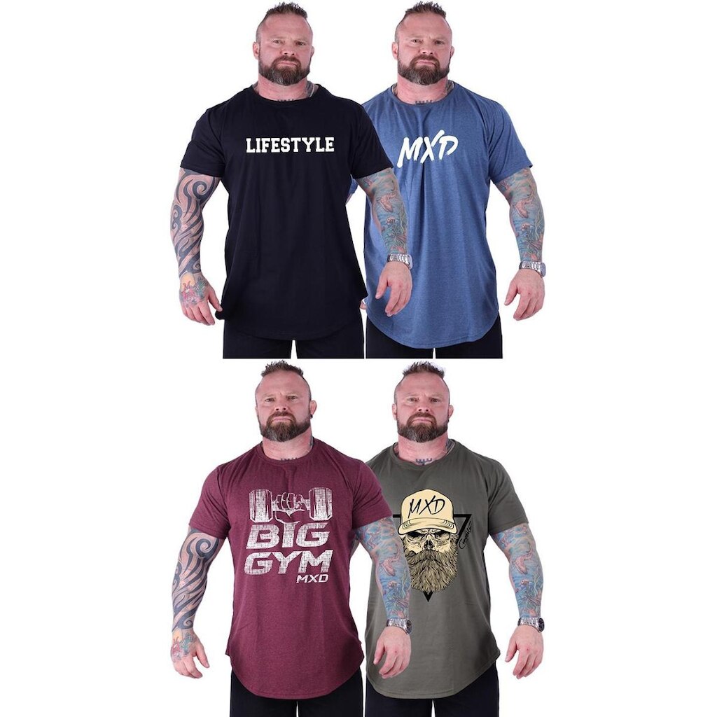 Kit 4 Camiseta Longline Plus Size Masculina MXD Conceito Estampado Academia Casual Treino