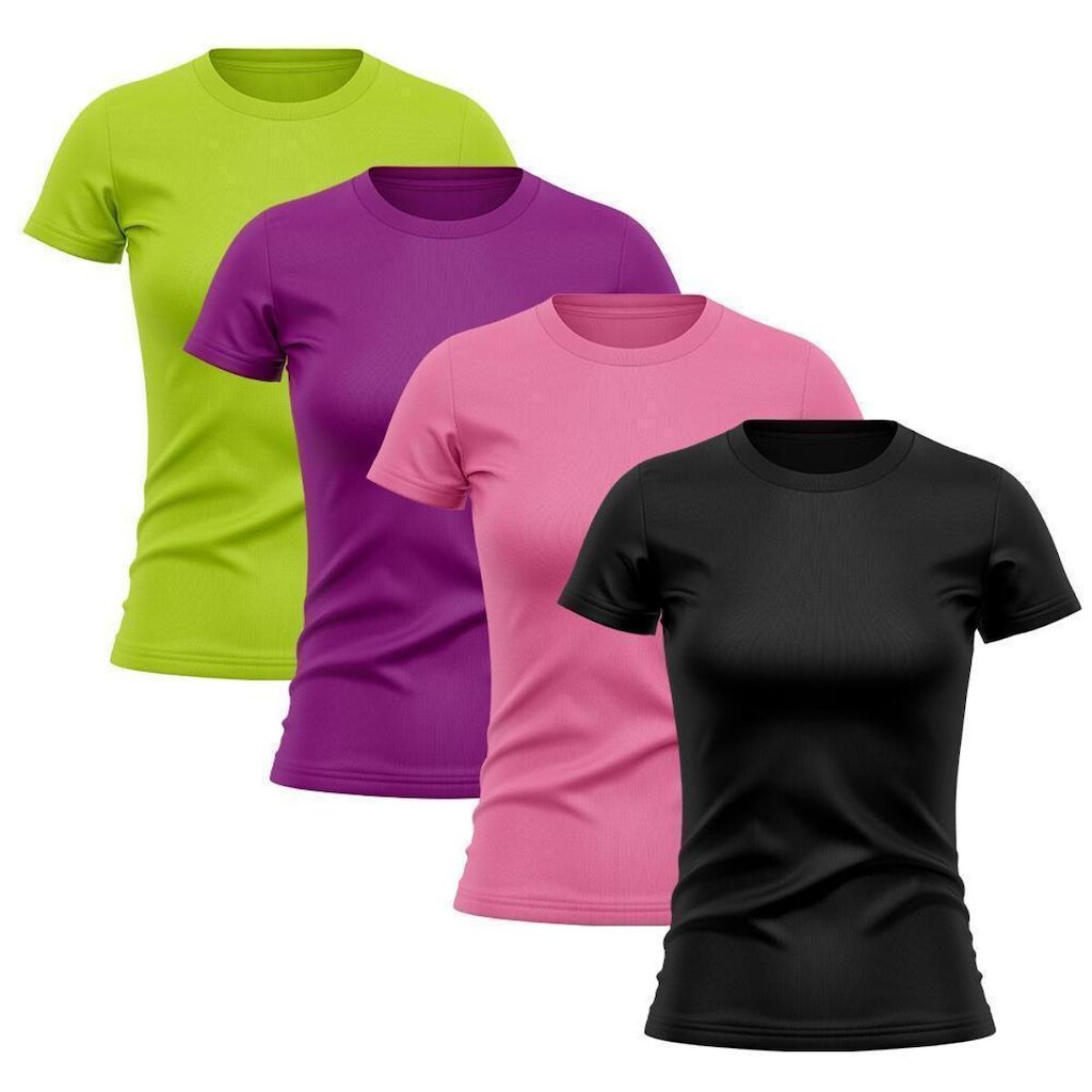 Kit 4 Camiseta Manga Curta Dry Proteção Solar UV Baby Look Feminina