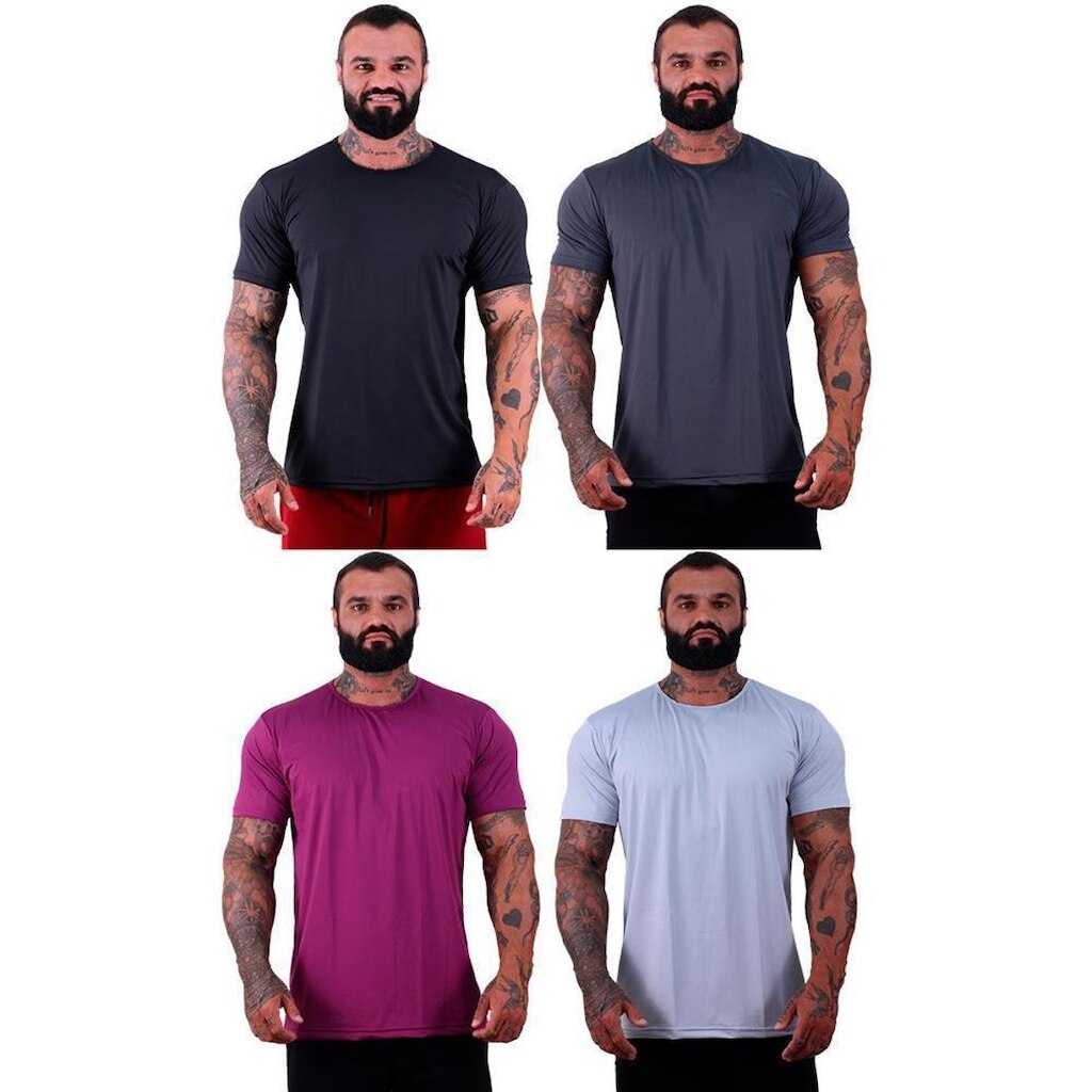 Kit 4 Camiseta Tradicional Mxd Conceito Dry Poliéster com Elastano Proteção Uv