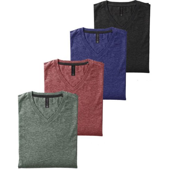 Kit 4 Camisetas Camisa Slim Fit Gola V - Verde+Vinho Menor preço em Kit 4 Camisetas Camisa Slim Fit Gola V - Verde+Vinho