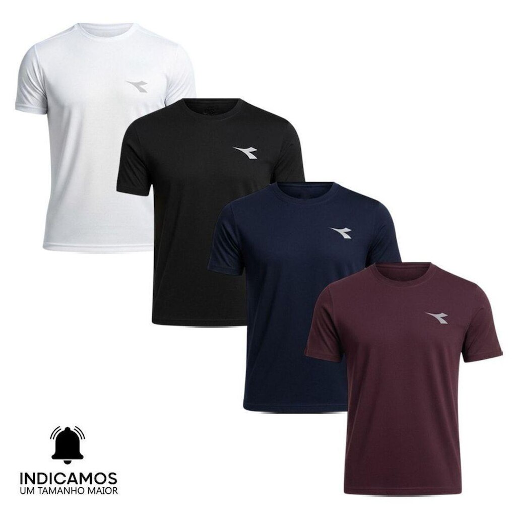 Kit 4 Camisetas Diadora Small Logo Masculina - Branco e Bordô P