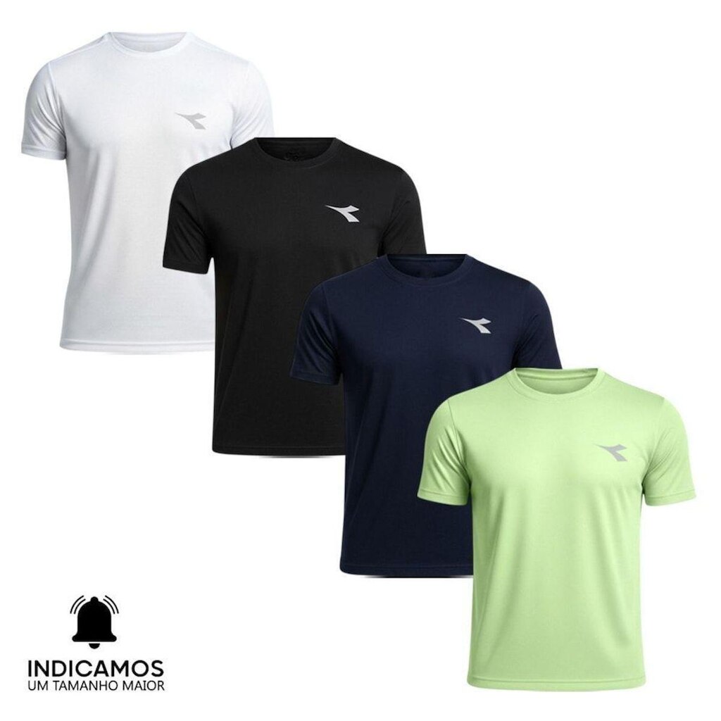 Kit 4 Camisetas Diadora Small Logo Masculina - Branco e Preto XGG