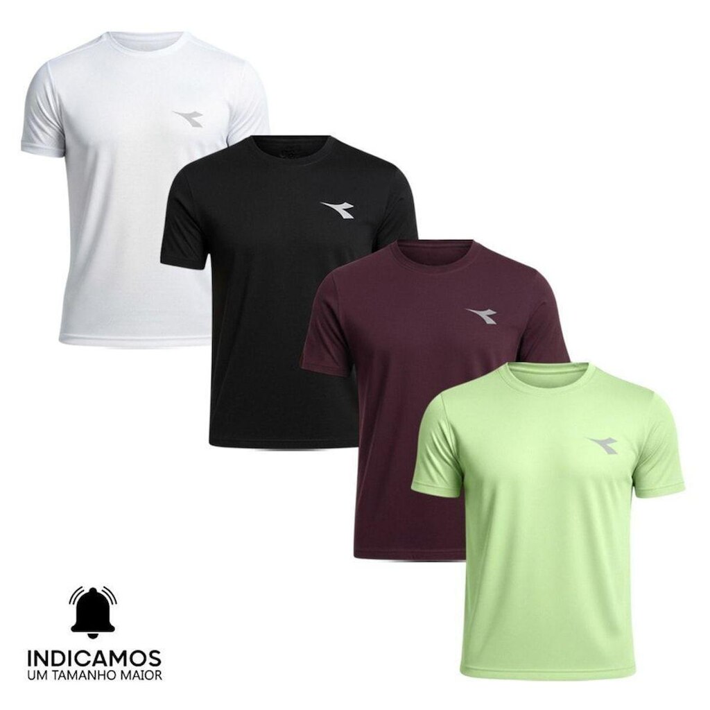 Kit 4 Camisetas Diadora Small Logo Masculina - Branco e Verde Claro P