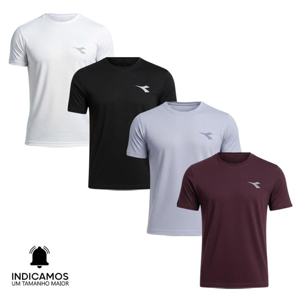 Kit 4 Camisetas Diadora Small Logo Masculina - Preto e Branco P