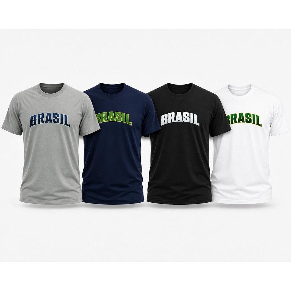 Kit 4 Camisetas Estampada Brasil Masculina Algodão Dtf Camisa Premium Original