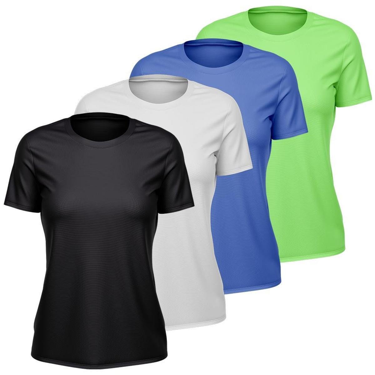 Kit 4 Camisetas Feminina Dry Manga Curta Proteção UV Slim Fit Básica Academia Treino Fitness