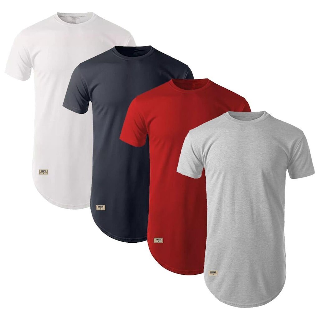 Kit 4 Camisetas Longline Barra Alongada Algodão