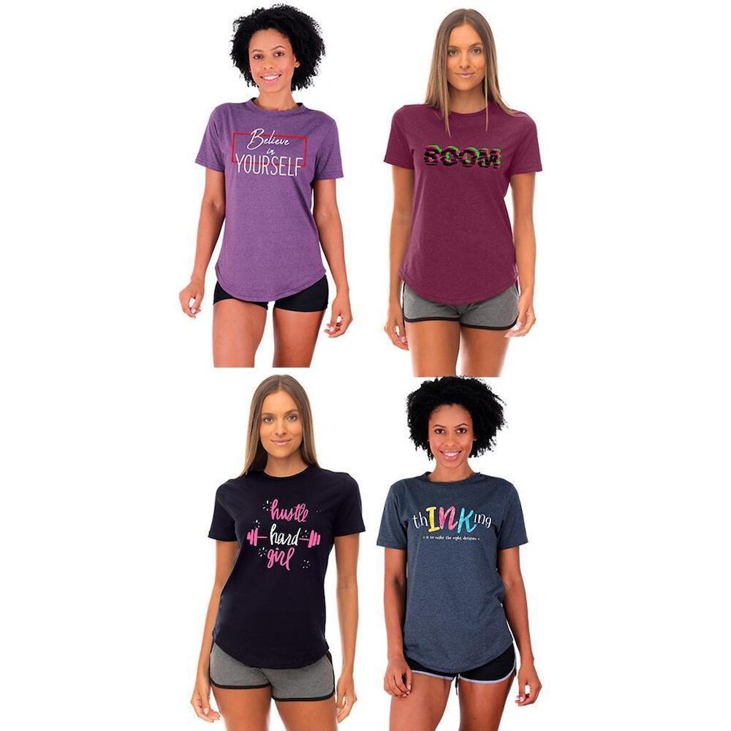 Kit 4 Camisetas Longline Feminina MXD Conceito Slim Diversas Estampas