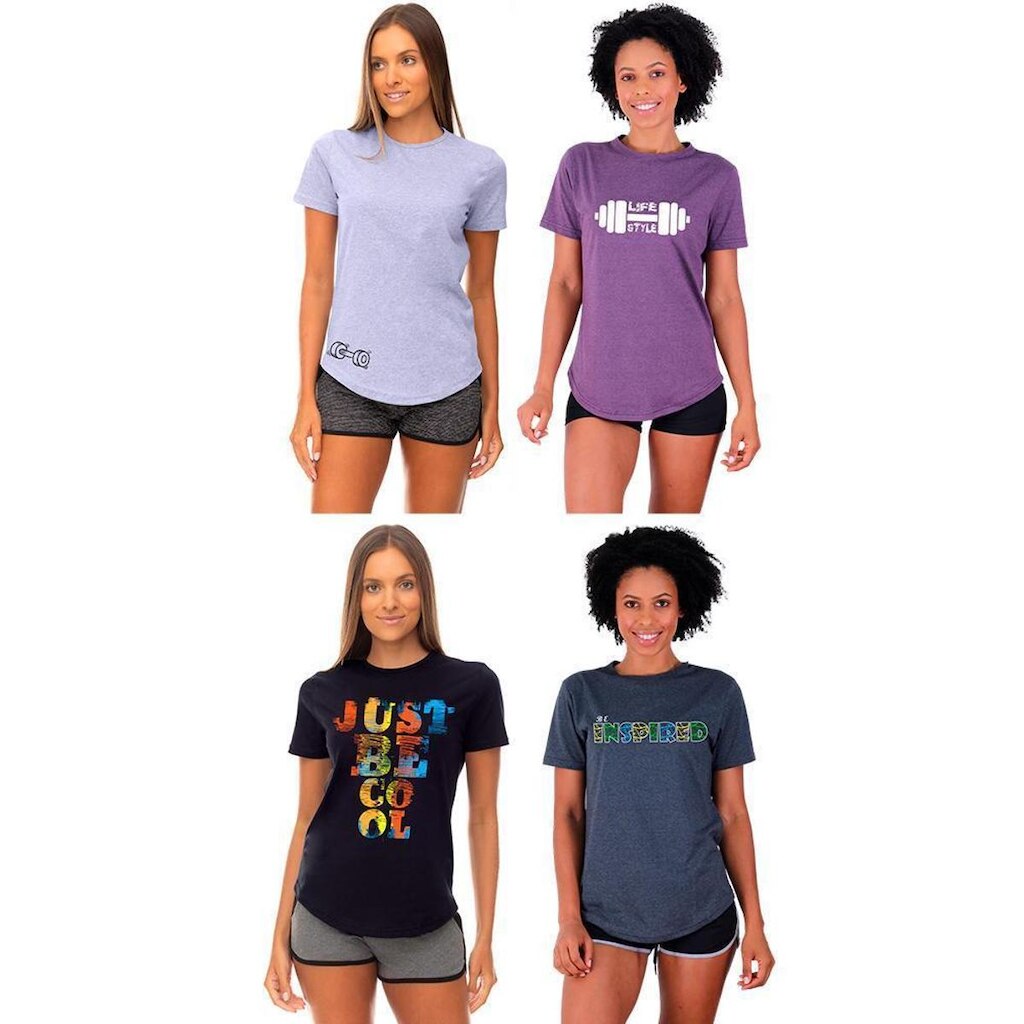 Kit 4 Camisetas Longline Feminina MXD Conceito Slim Diversas Estampas