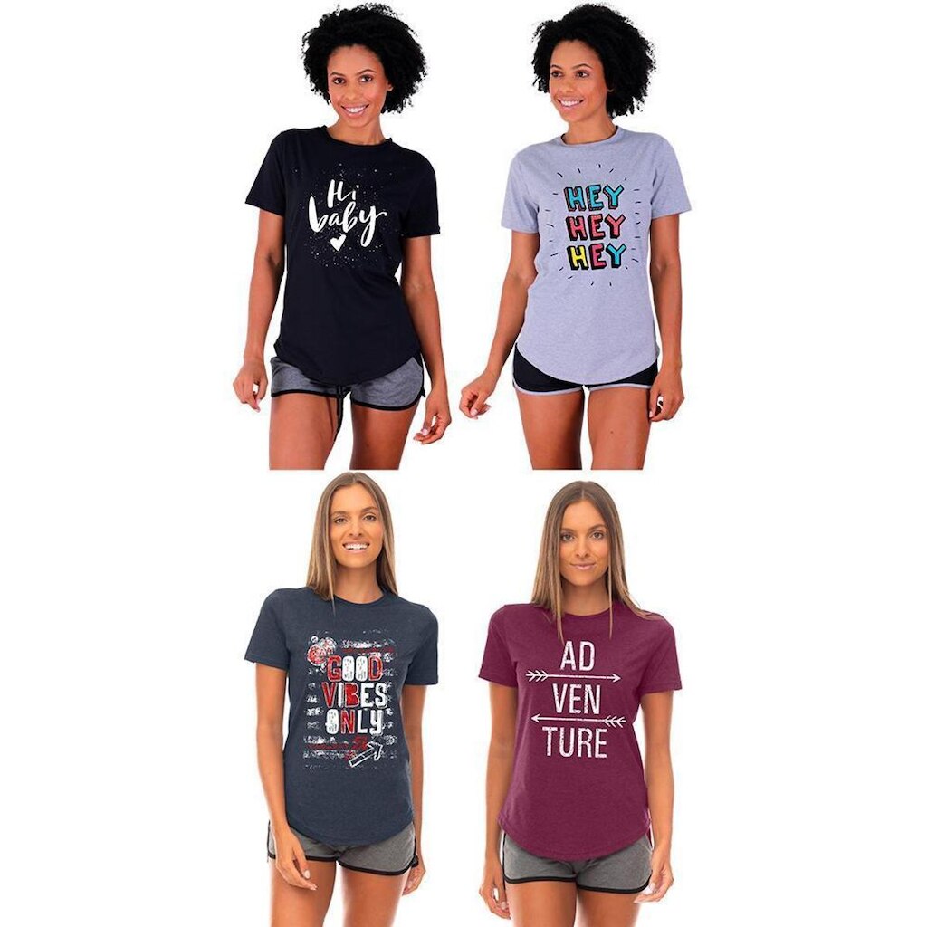Kit 4 Camisetas Longline Feminina MXD Conceito Slim Diversas Estampas