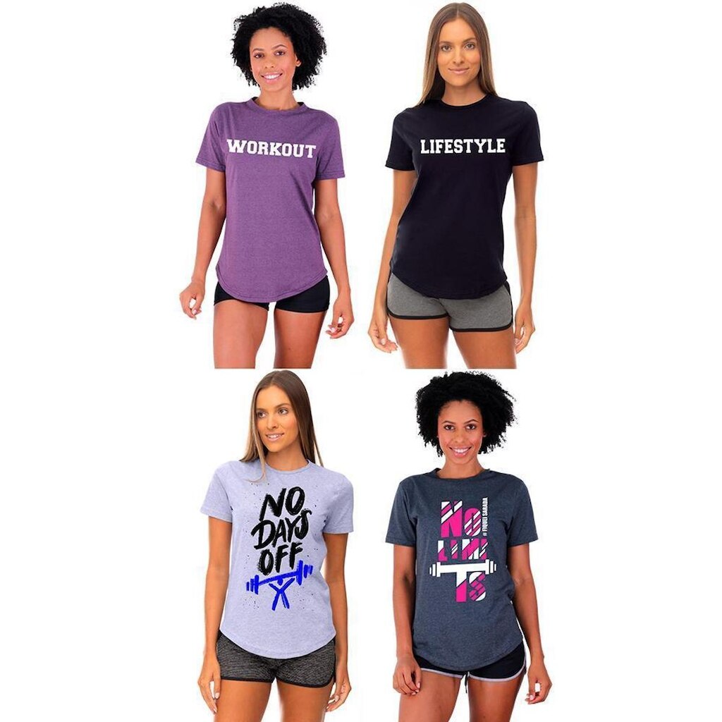 Kit 4 Camisetas Longline Feminina MXD Conceito Slim Diversas Estampas