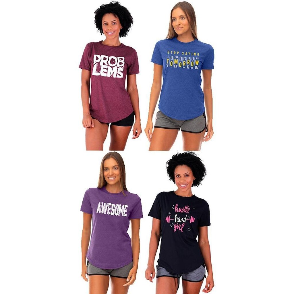 Kit 4 Camisetas Longline Feminina MXD Conceito Slim Diversas Estampas