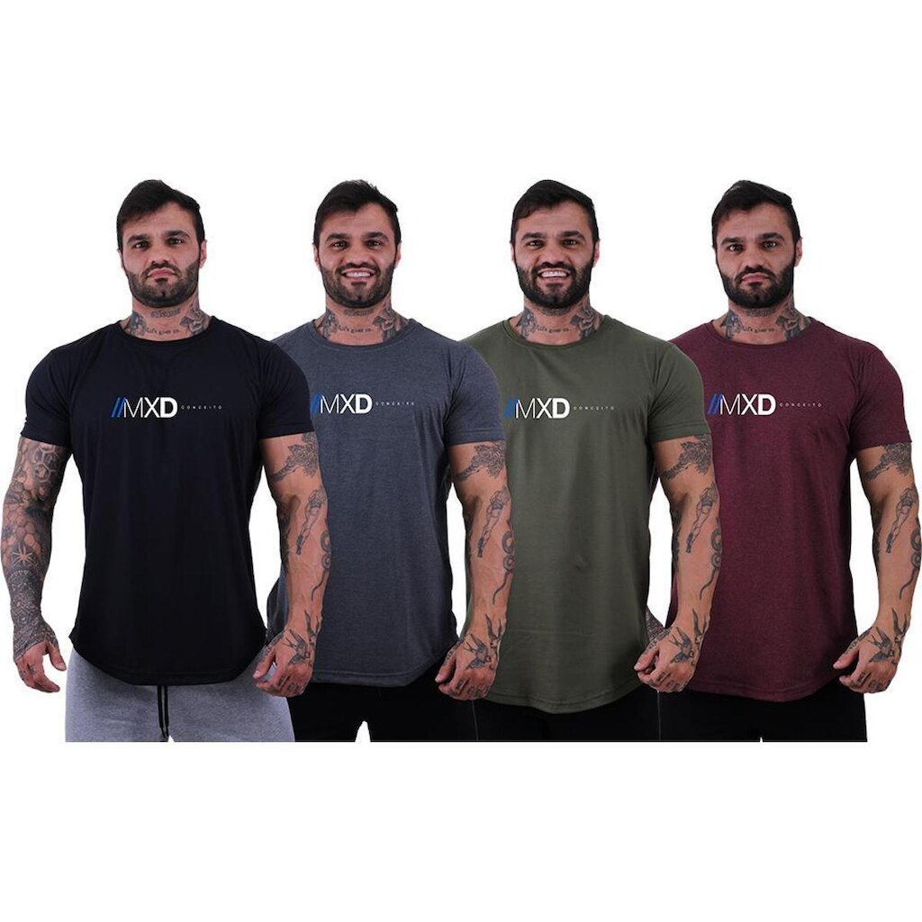 Kit 4 Camisetas Longline Masculina Básico Logos Diversas MXD