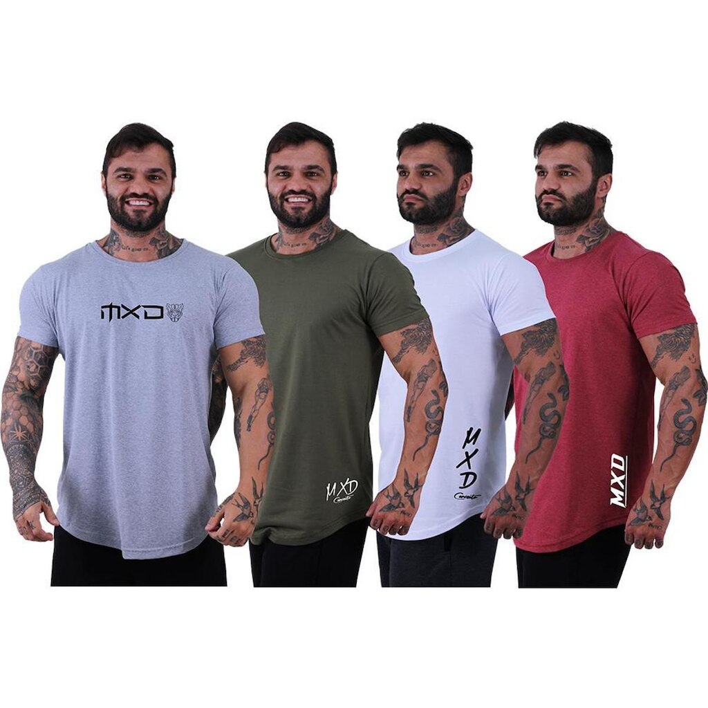 Kit 4 Camisetas Longline Masculina Básico Logos Diversas MXD