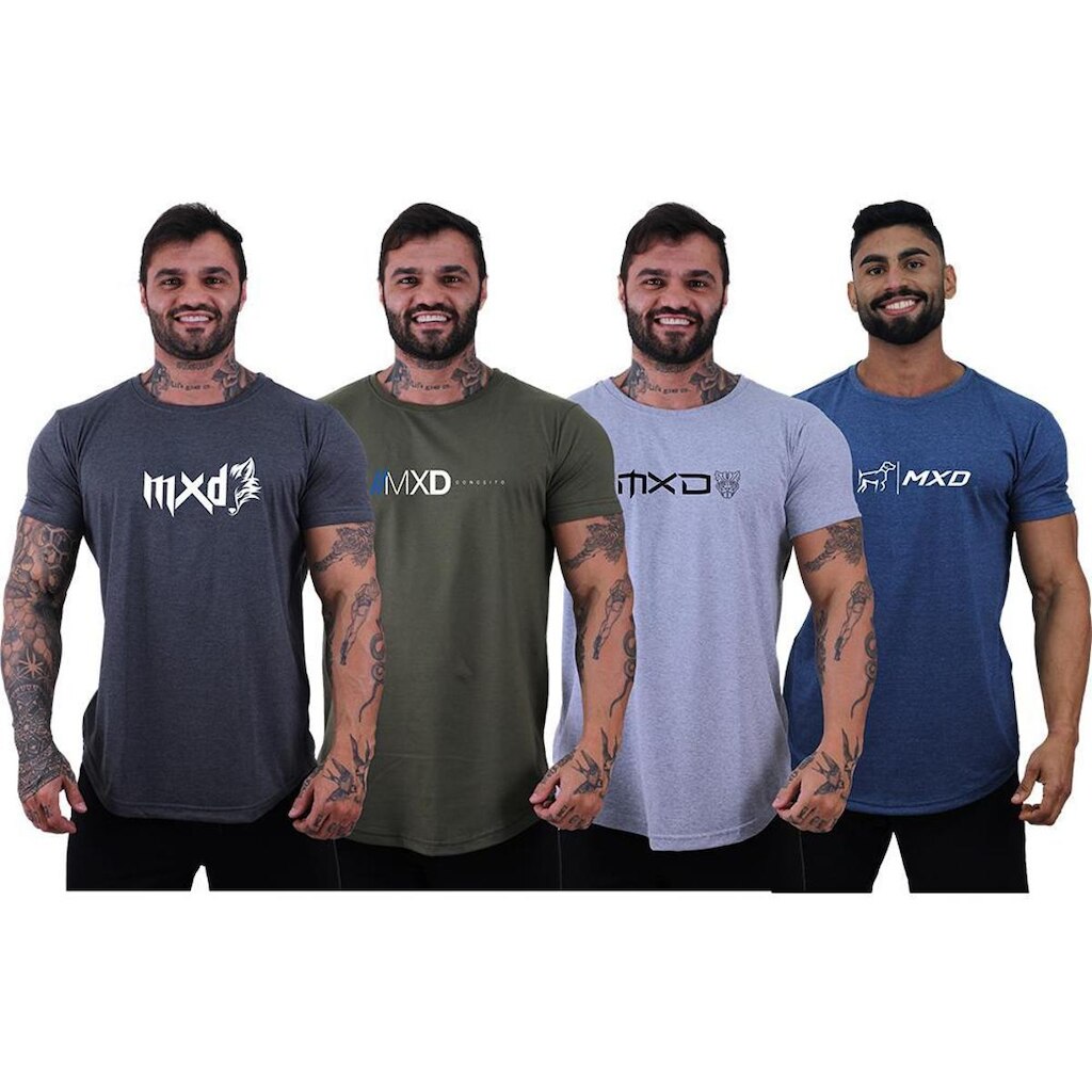 Kit 4 Camisetas Longline Masculina Básico Logos Diversas MXD