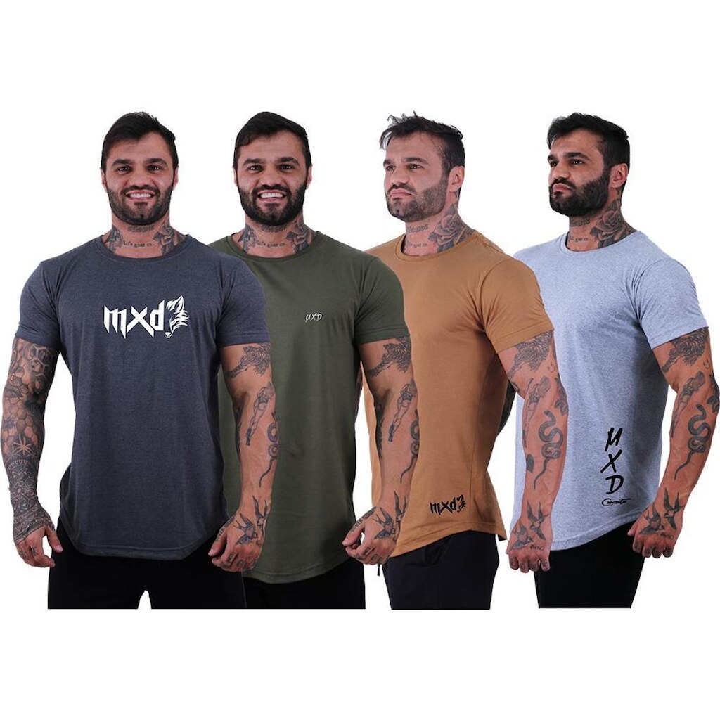 Kit 4 Camisetas Longline Masculina Básico Logos Diversas MXD