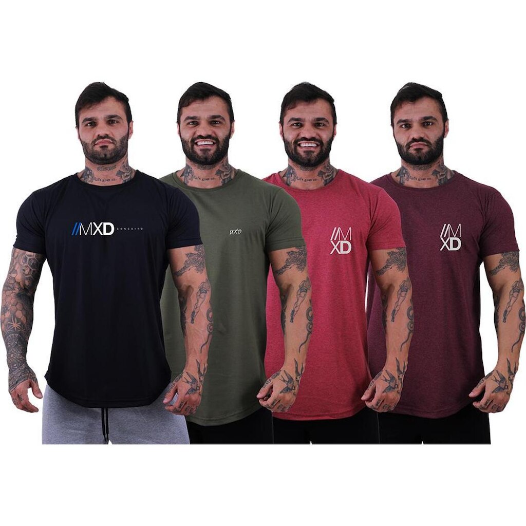 Kit 4 Camisetas Longline Masculina Básico Logos Diversas MXD
