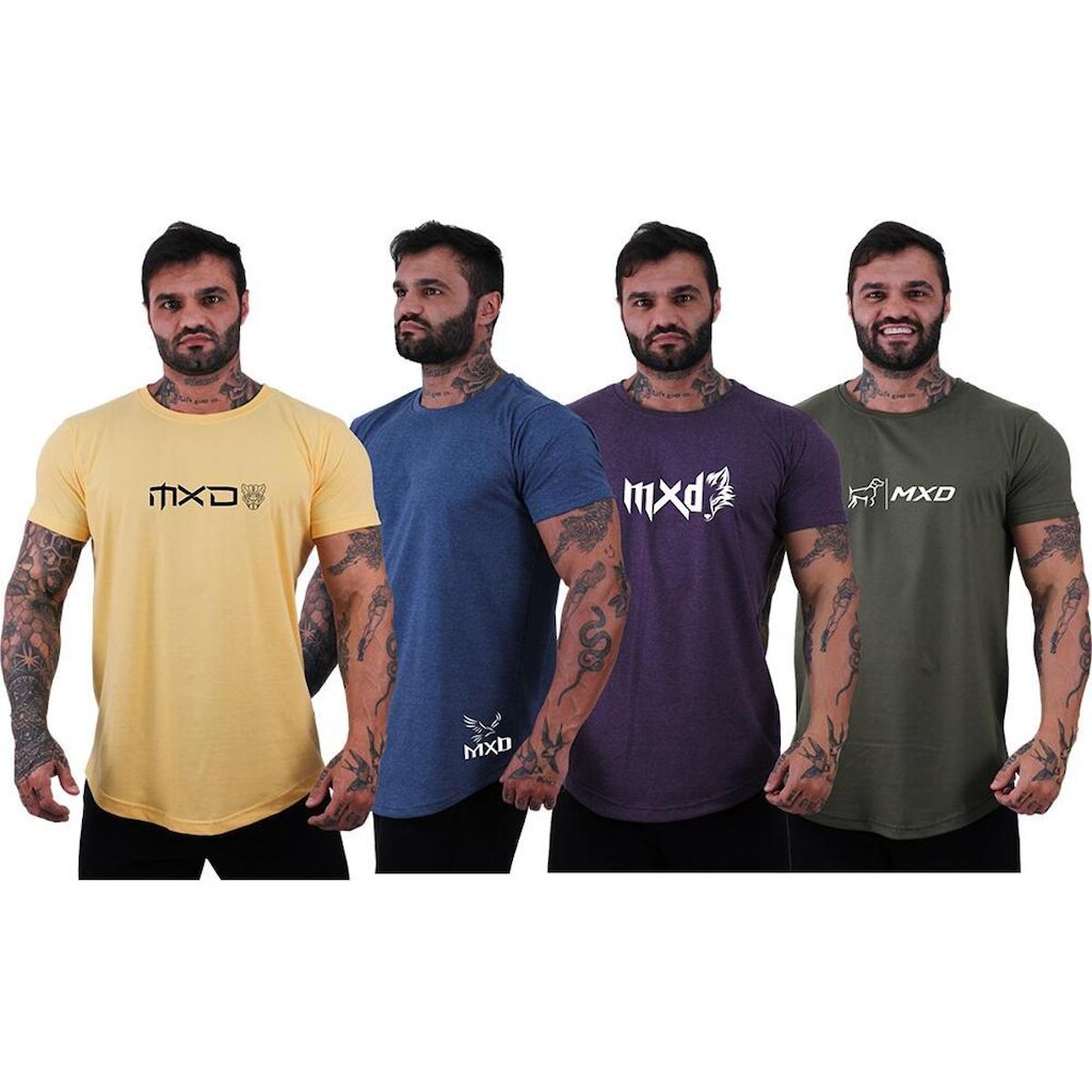 Kit 4 Camisetas Longline Masculina Básico Logos Diversas MXD
