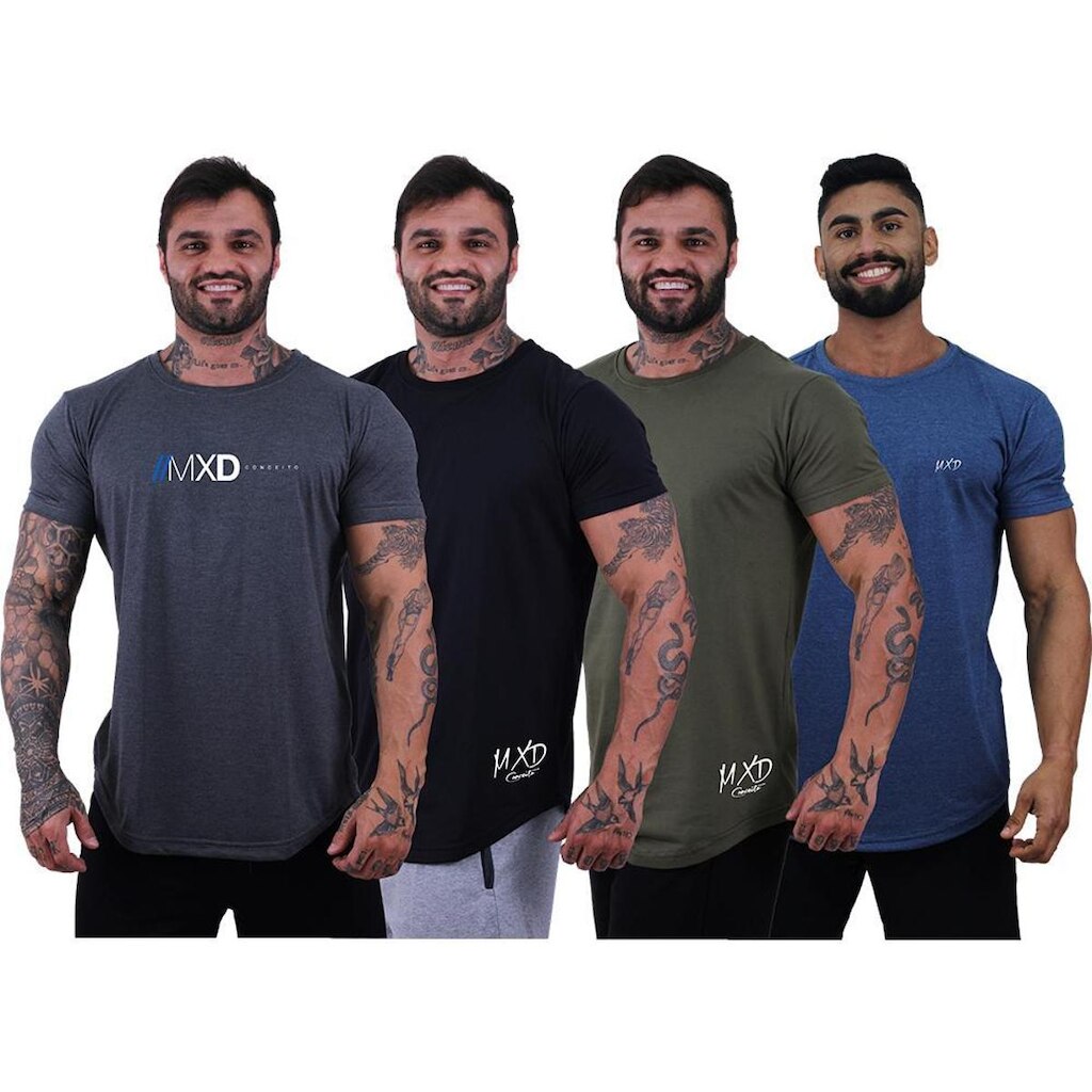 Kit 4 Camisetas Longline Masculina Básico Logos Diversas MXD