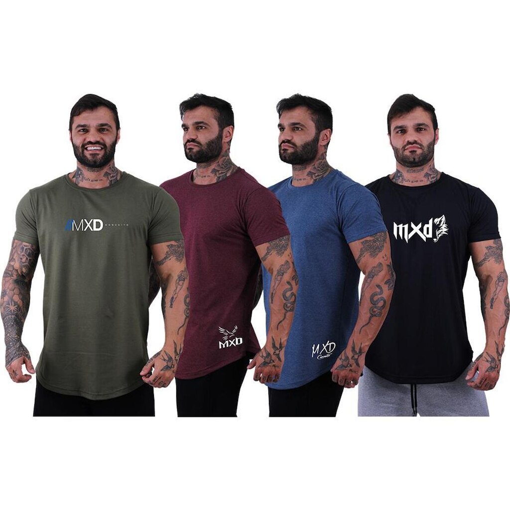 Kit 4 Camisetas Longline Masculina Básico Logos Diversas MXD