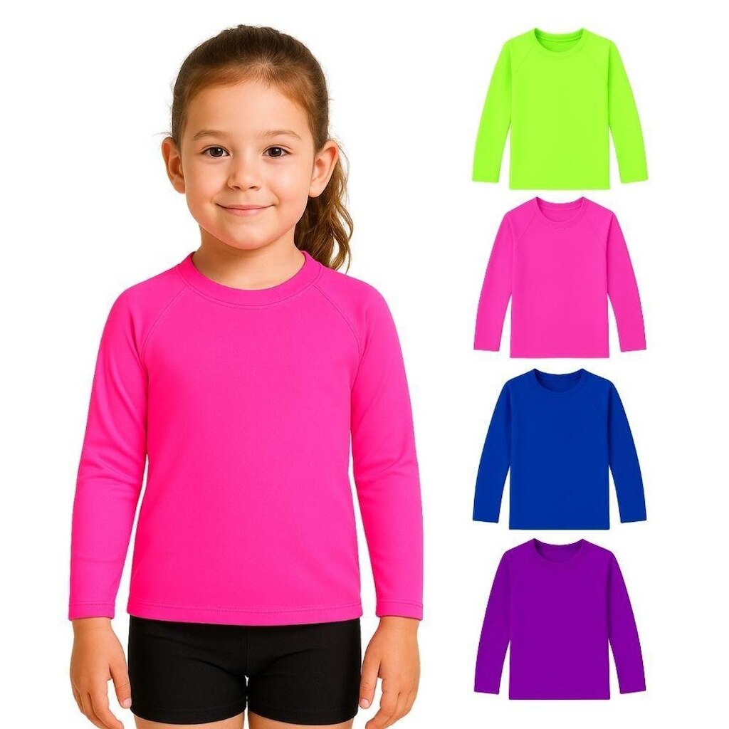 Kit 4 Camisetas Manga Longa Infantil Menina Proteção Solar