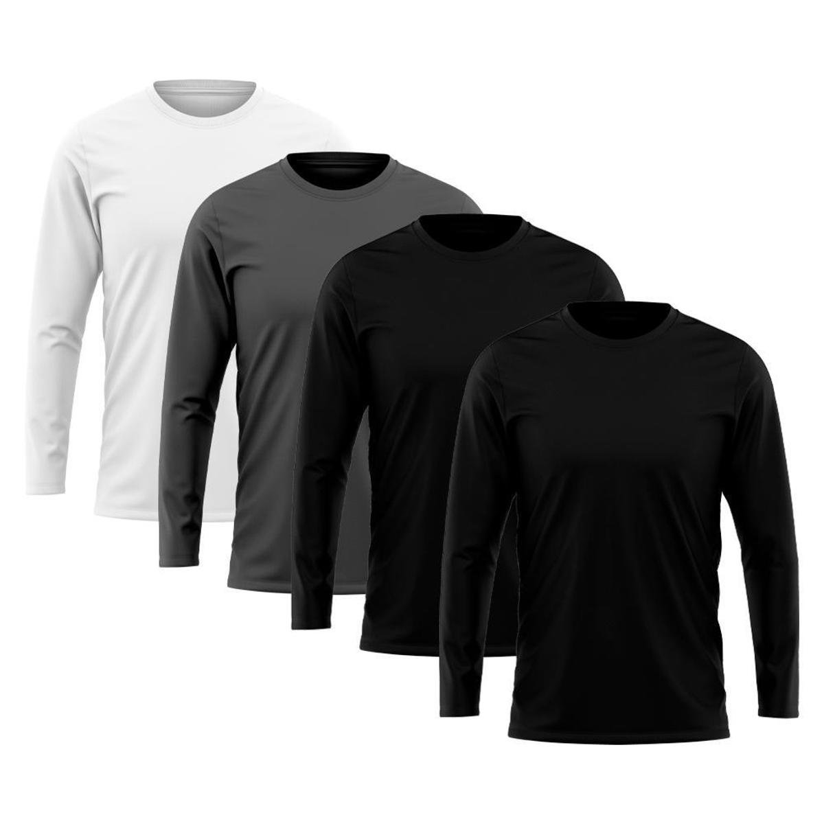Kit 4 Camisetas Masculina Manga Longa Algodão Premium