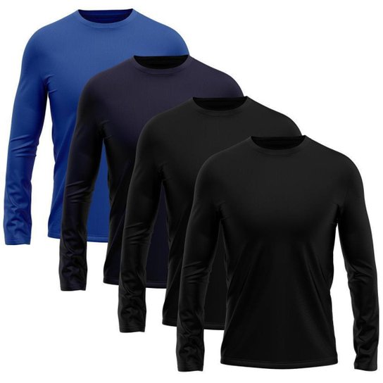 Kit 4 Camisetas Masculina Manga Longa Dry Proteção Solar UV Segunda Pele Treino
