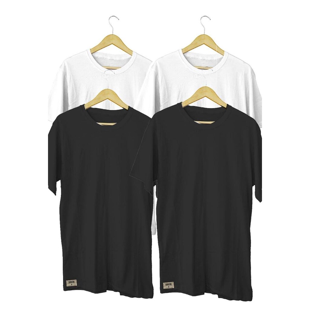 Kit 4 Camisetas Masculinas Colomb 100% Algodão Branca e Preta
