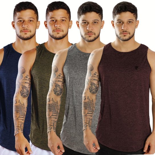 Kit 4 Camisetas  Masculinas Regata Dry Passeio e Treino