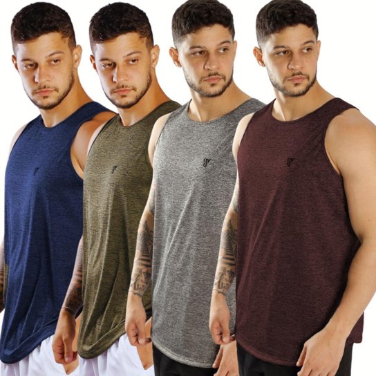 Kit 4 Camisetas  Masculinas Regata Dry Passeio e Treino
