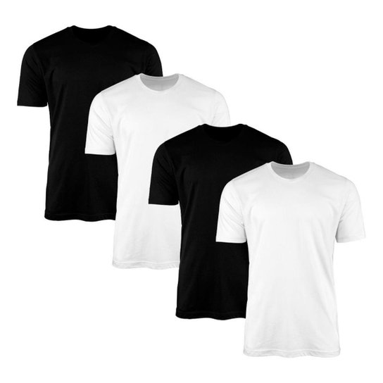 Kit 4 Camisetas SSB Brand Masculina Lisa Básica 100% Algodão - Branco+Preto Menor preço em Kit 4 Camisetas SSB Brand Masculina Lisa Básica 100% Algodão - Branco+Preto