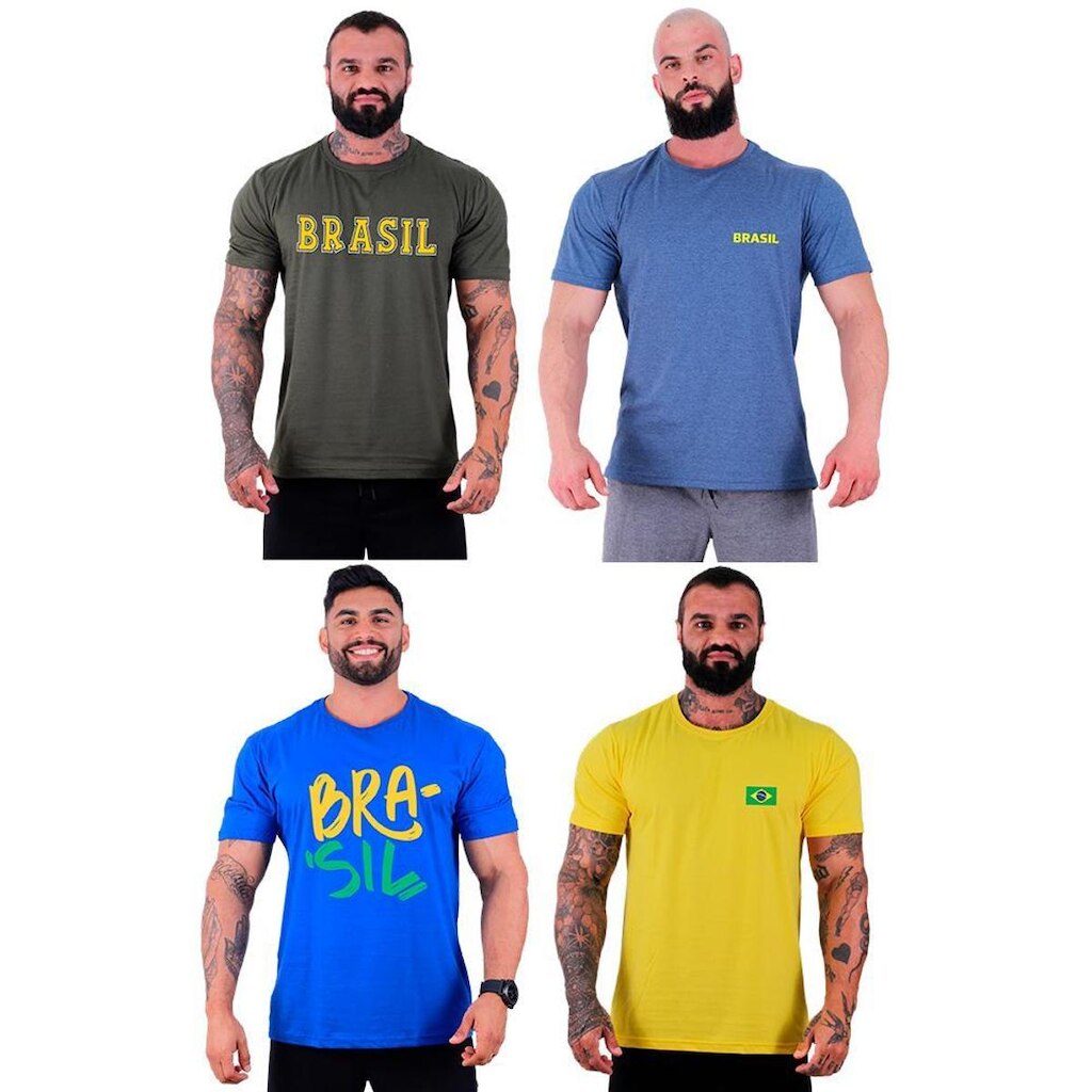 Kit 4 Camisetas Tradicional MXD Conceito Brasil Bandeira Pátria