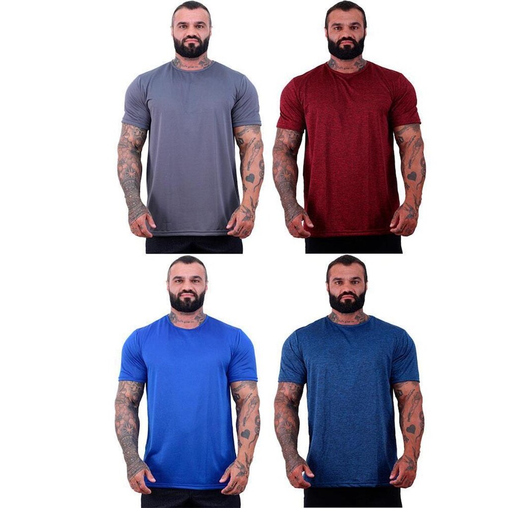 Kit 4 Camisetas Tradicional MXD Conceito Dry 100% Poliéster Rajado