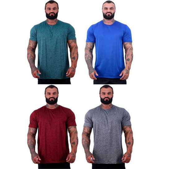 Kit 4 Camisetas Tradicional MXD Conceito Dry 100% Poliéster Rajado