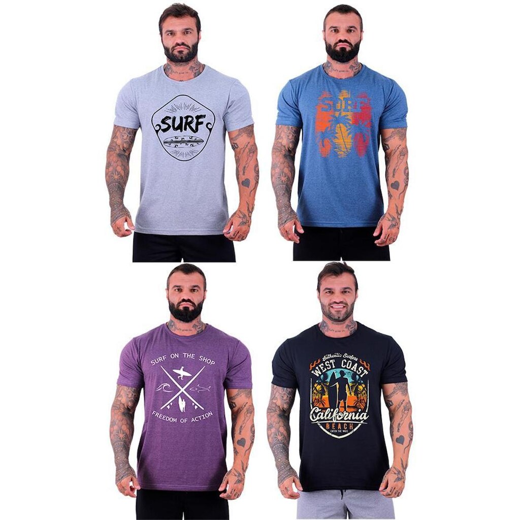 Kit 4 Camisetas Tradicional MXD Conceito SURF Prancha Praia Califórnia Malibu