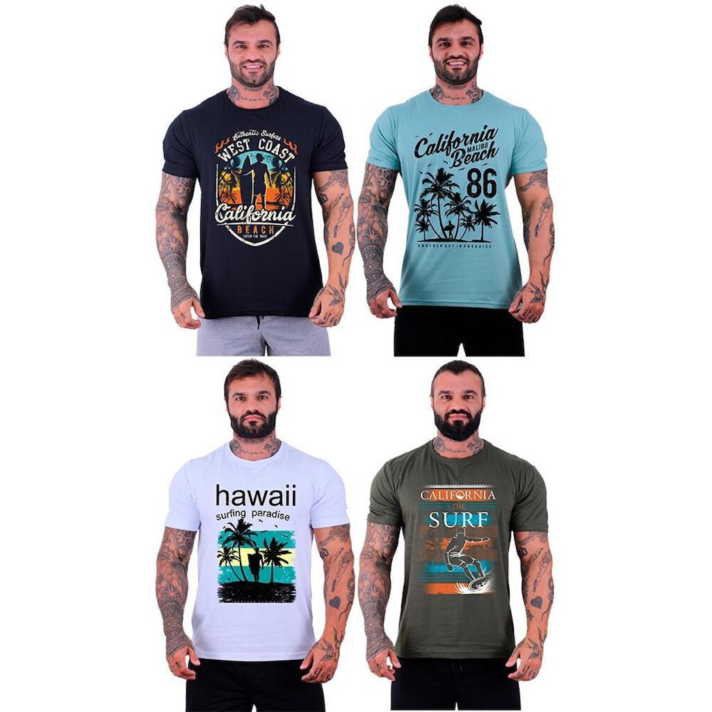 Kit 4 Camisetas Tradicional MXD Conceito SURF Prancha Praia Califórnia Malibu