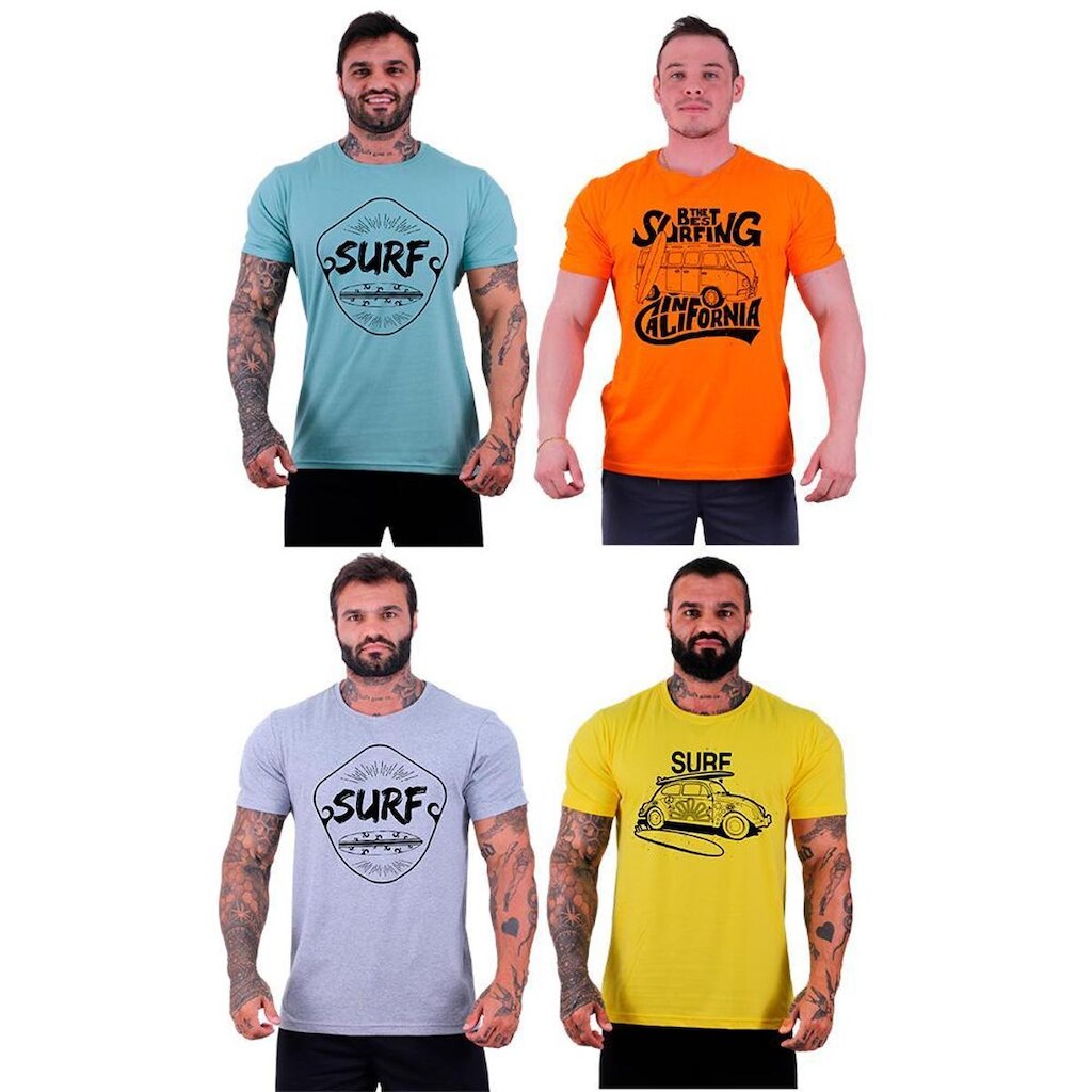 Kit 4 Camisetas Tradicional MXD Conceito SURF Prancha Praia Califórnia Malibu