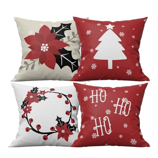 Kit 4 Capas Almofada Natal Decoração Hoho Noel Arvore 45x45 - Vermelho Menor preço em Kit 4 Capas Almofada Natal Decoração Hoho Noel Arvore 45x45 - Vermelho