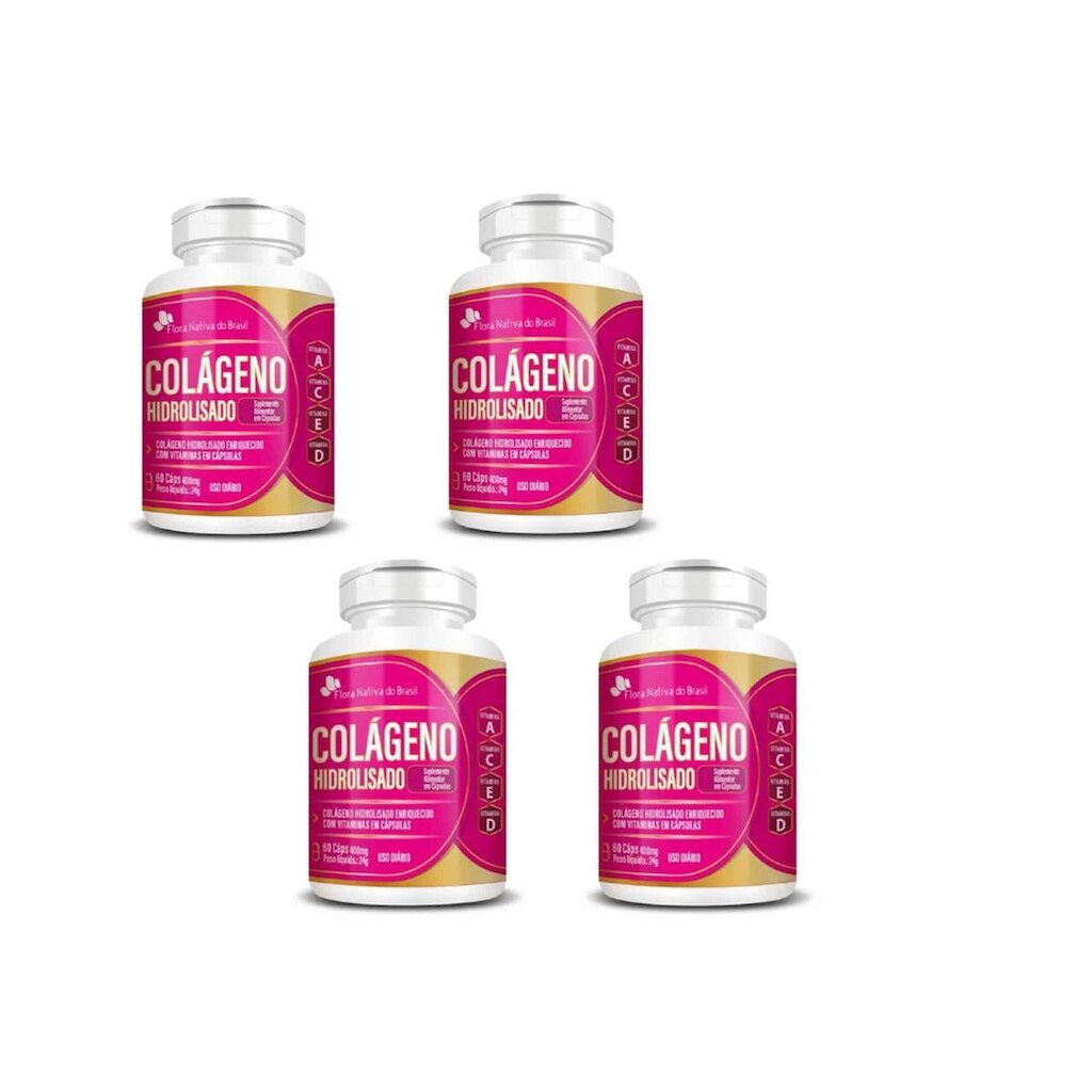 Kit 4 Colágeno Hidrolisado 400mg + Vitaminas A C E D 4x60 cps Flora Nativa