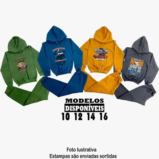 Kit 4 Conjunto Moletom Juvenil de Menino Inverno Frio Quentinho 10 Ao 16 - Azul Menor preço em Kit 4 Conjunto Moletom Juvenil de Menino Inverno Frio Quentinho 10 Ao 16 - Azul
