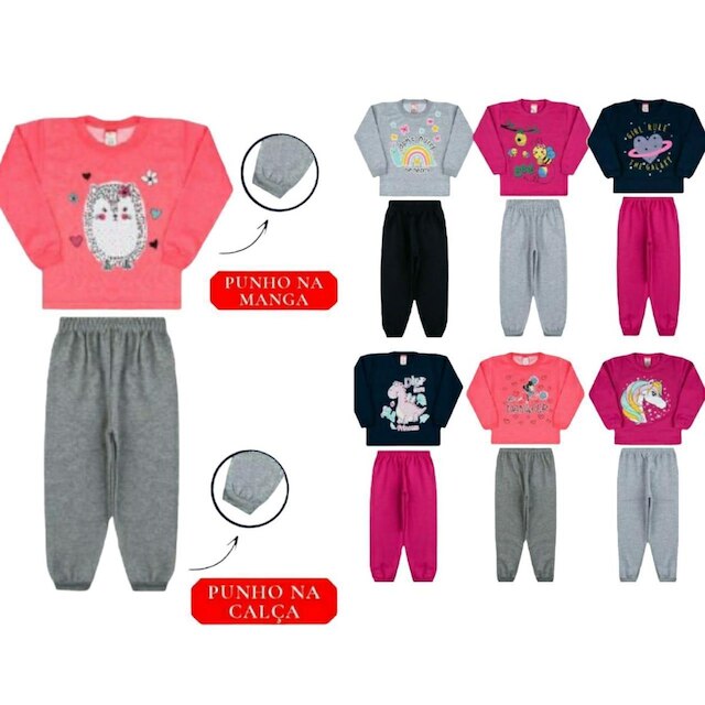 Kit 4 Conjuntos Moletom Infantil Inverno Cleomara Feminino