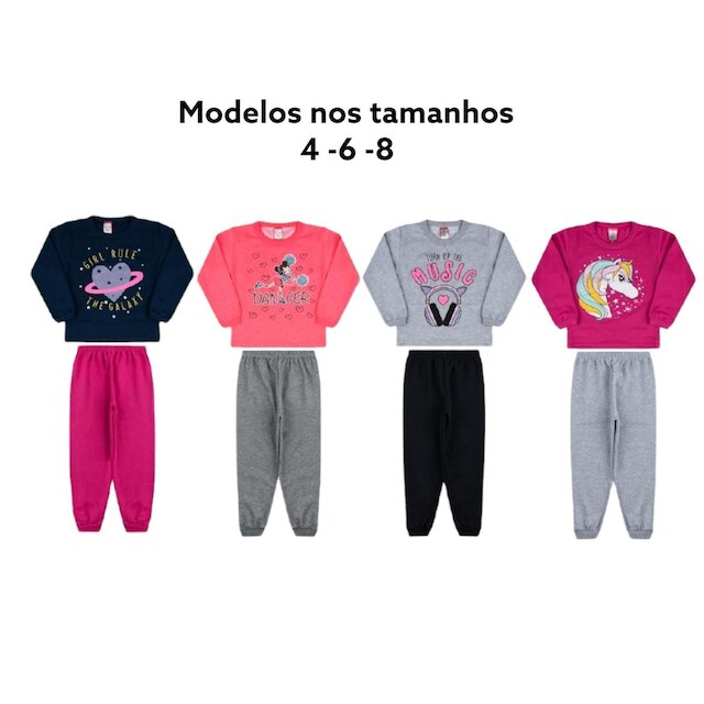 Kit 4 Conjuntos Moletom Infantil Inverno Cleomara Feminino