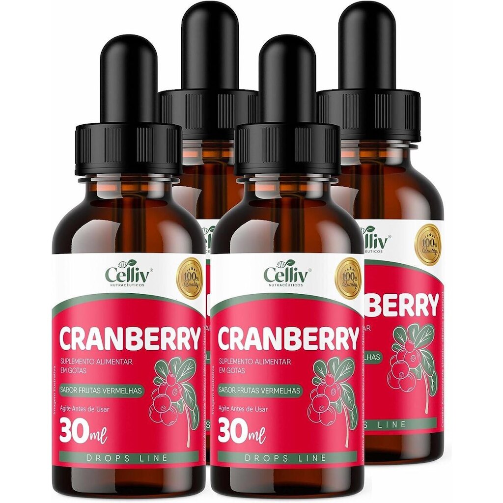 Kit 4 Cranberry em Gotas Sabor Frutas Vermelhas 30ml Celliv