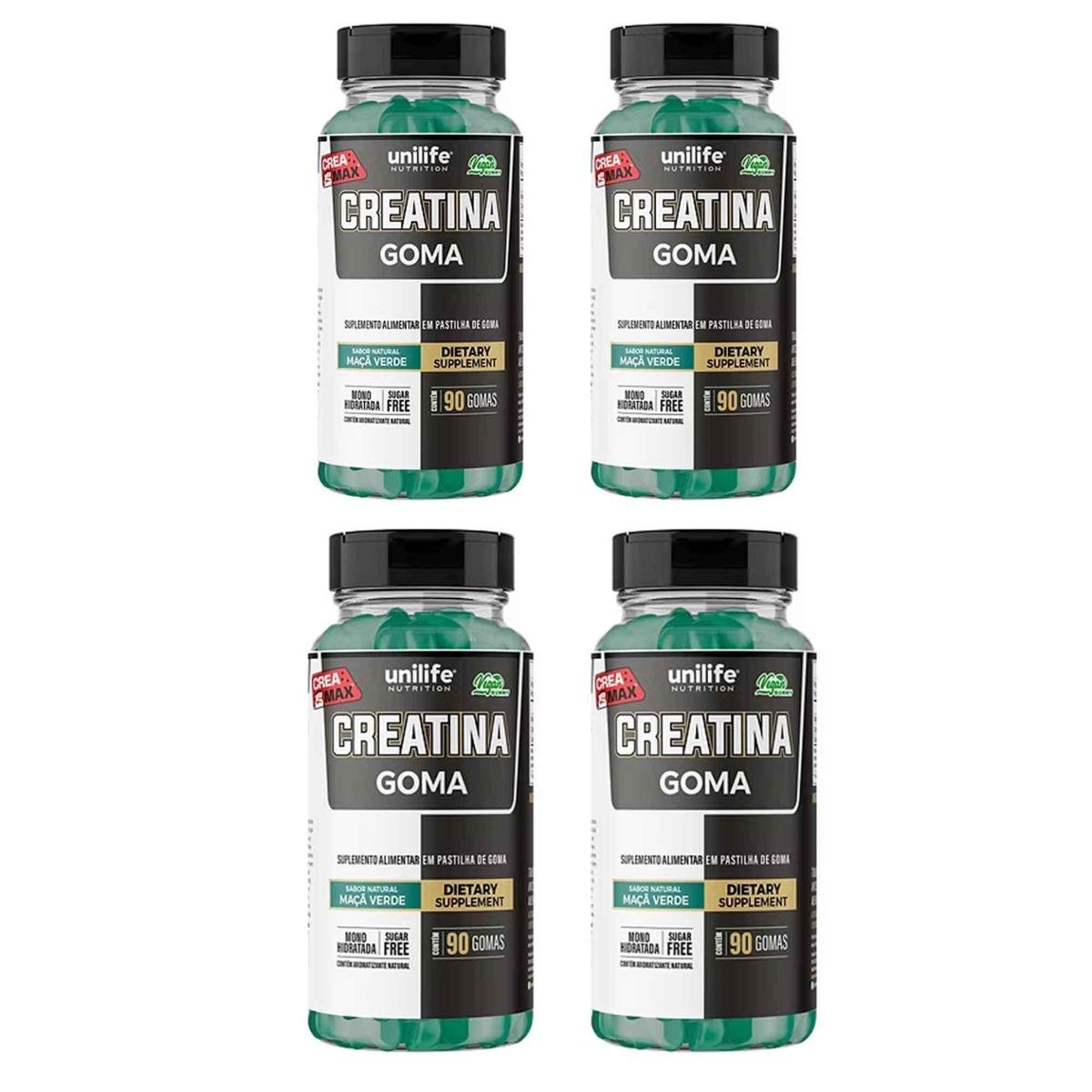 Kit 4 Creatina goma 4x90 gomas Unilife