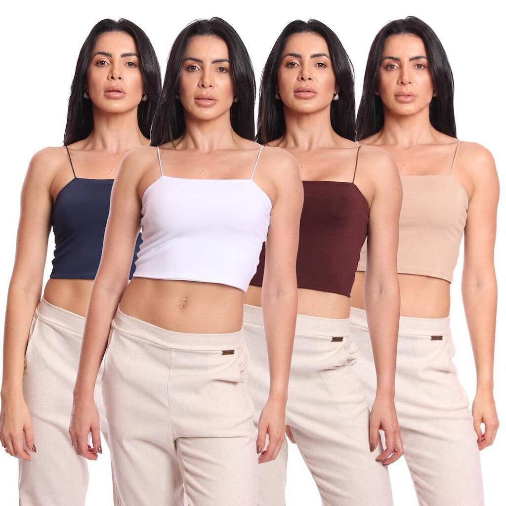 Kit 4 Cropped Top Feminino Alcinha com Elástico Suplex Liso Básico Casual