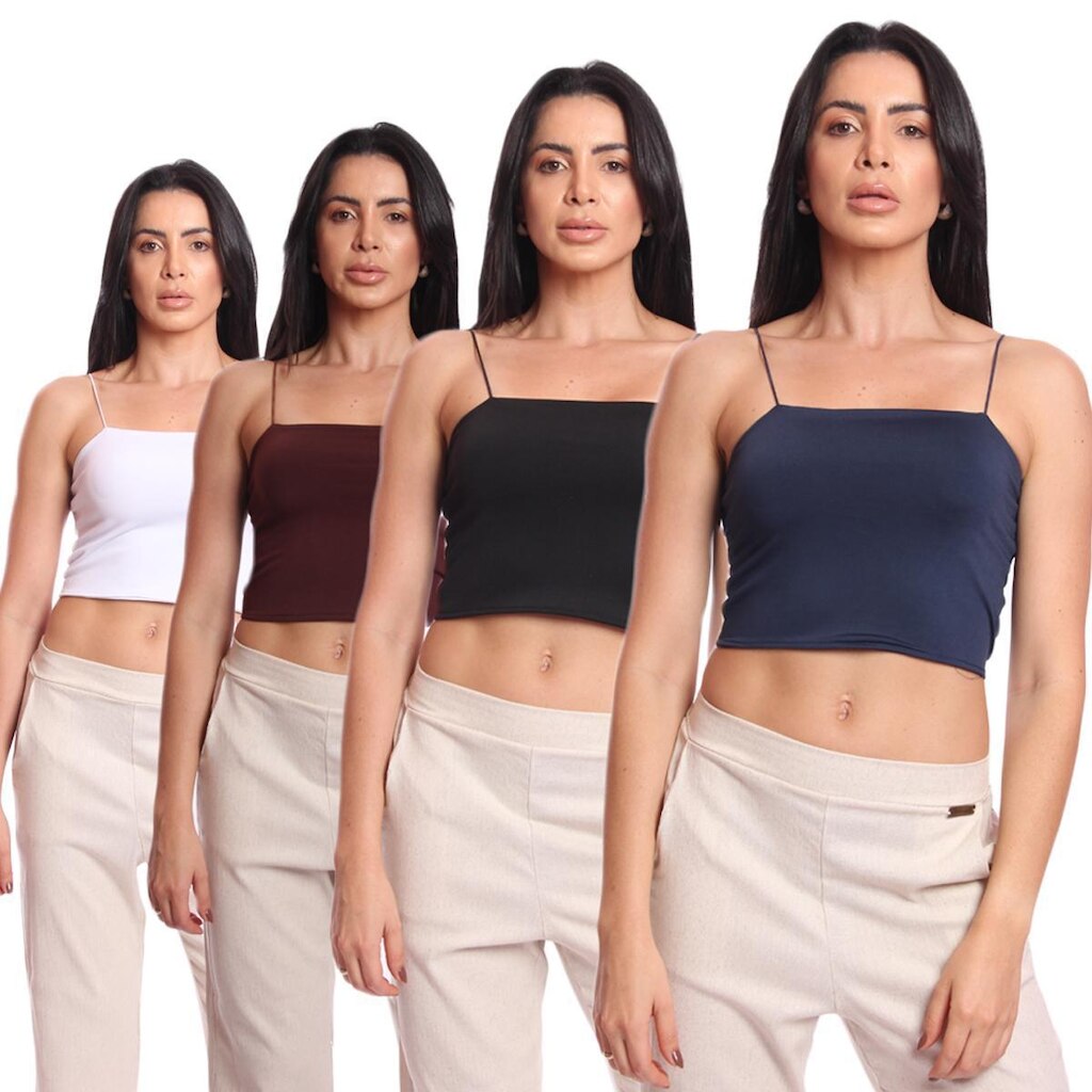 Kit 4 Cropped Top Feminino Alcinha com Elástico Suplex Liso Básico Casual