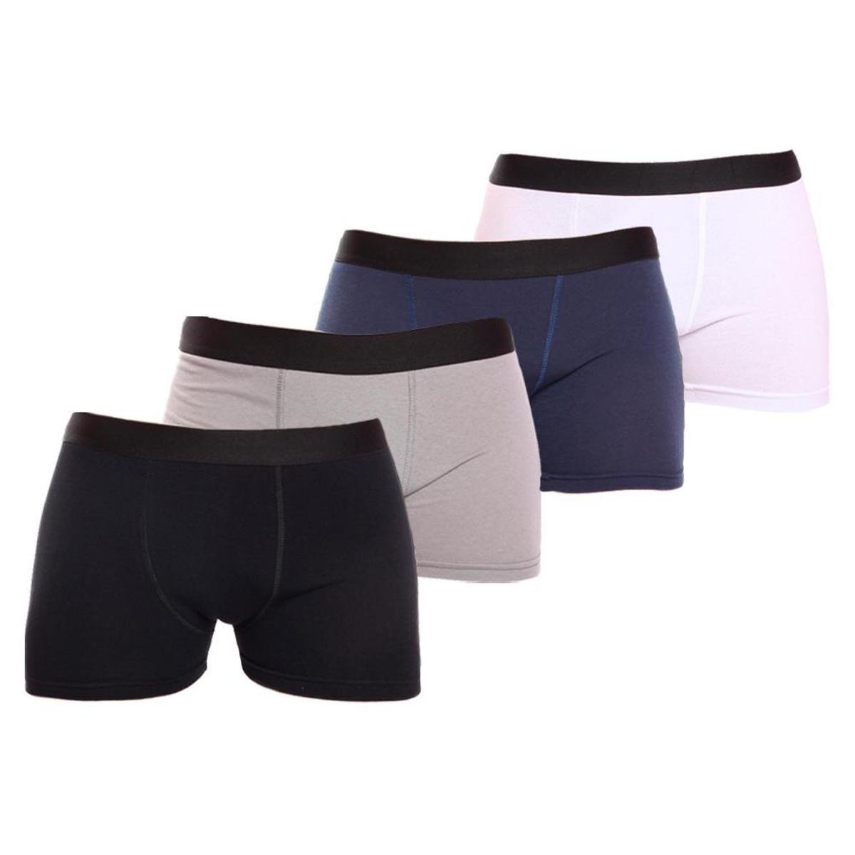 Kit 4 Cuecas Boxer Lisa Cotton Algodão Box Premium
